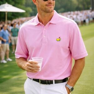 Bobby Jones Collection Pink Polo Shirt L Augusta Masters Logo